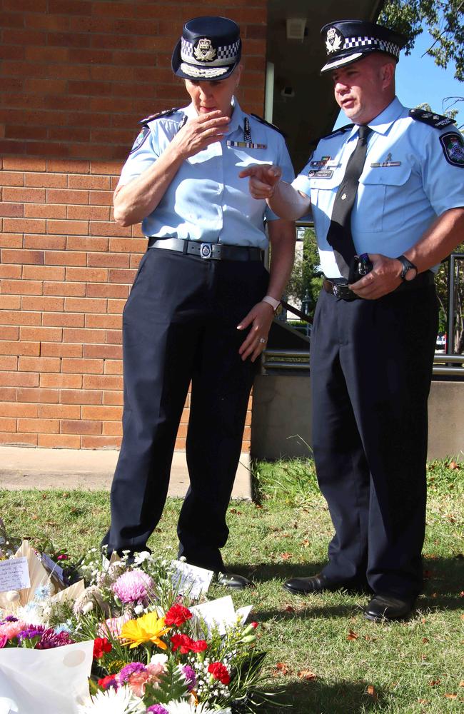 Queensland Police Commissioner Katarina Carroll paying tribute at Chinchilla Police Station in the aftermath of the killings. Picture: David Clark NCA/Newswire