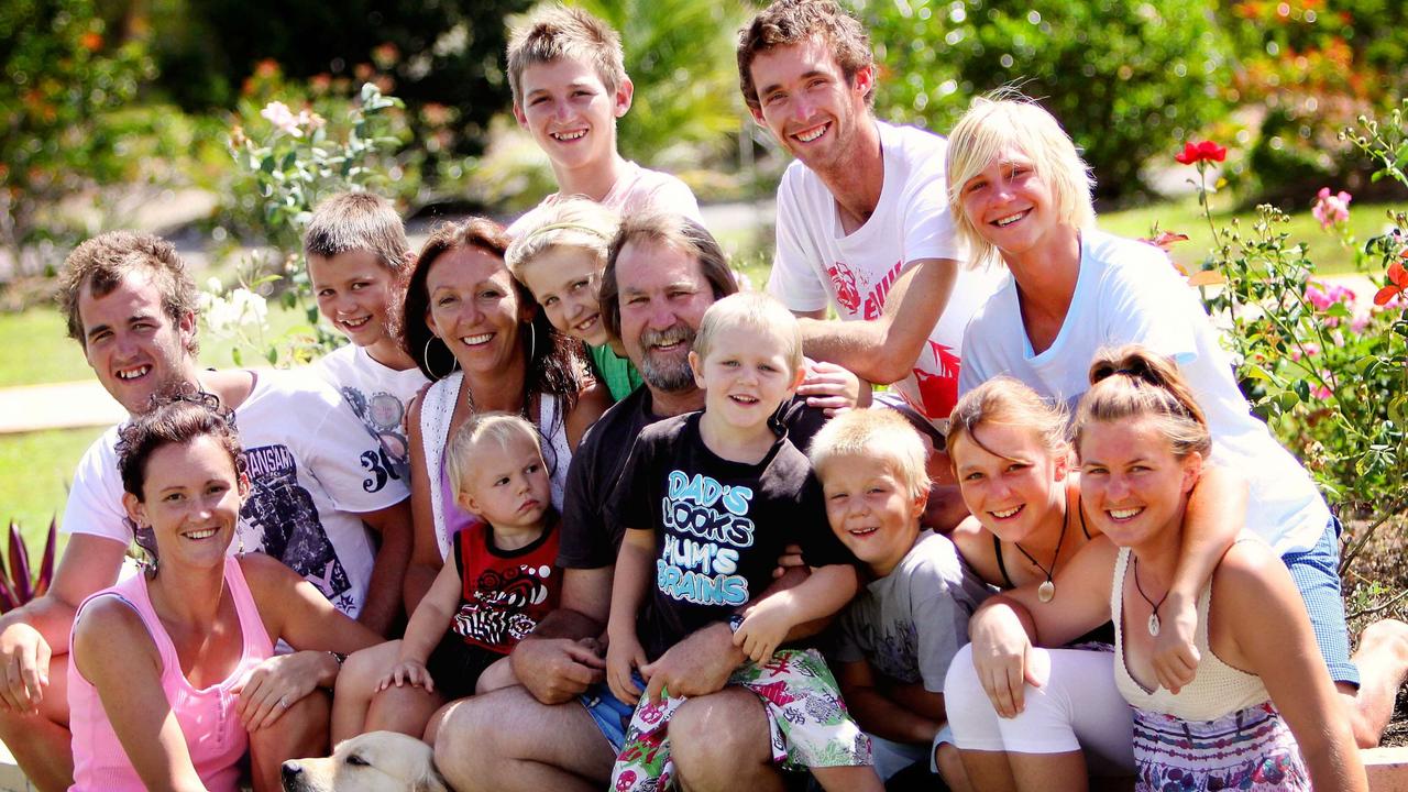 The Brain family pictured in 2010. Michelle Brain and Greg Brain and their thirteen children (front left clockwise) Carrissa Brain 25, James Brain 19, Jasper Brain 9, Jed Brain 13, Brendan Brain 24, Zac Brain 15, Brittany Brain 18, Wynta Brain 8y, Shadeau Brain 5, Joc Brain 4 and Whispa Brain 20 months.