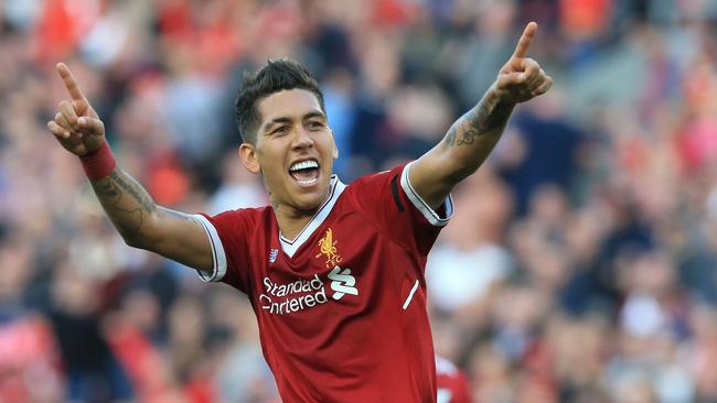 Liverpool's Roberto Firmino celebrates after scoring