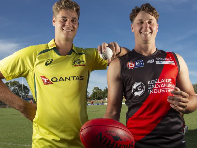 SANFL: Australian/ Redbacks cricketer Spencer Johnson with his brother Isaac Johnson, West AdelaideÃ¢â¬â¢s new captain at Richmond Oval. 6th March 2024 - Picture: Brett Hartwig