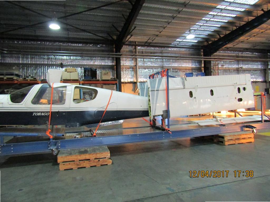 The Piper Warrior plane on the transport stand. Picture: Australian Federal Police