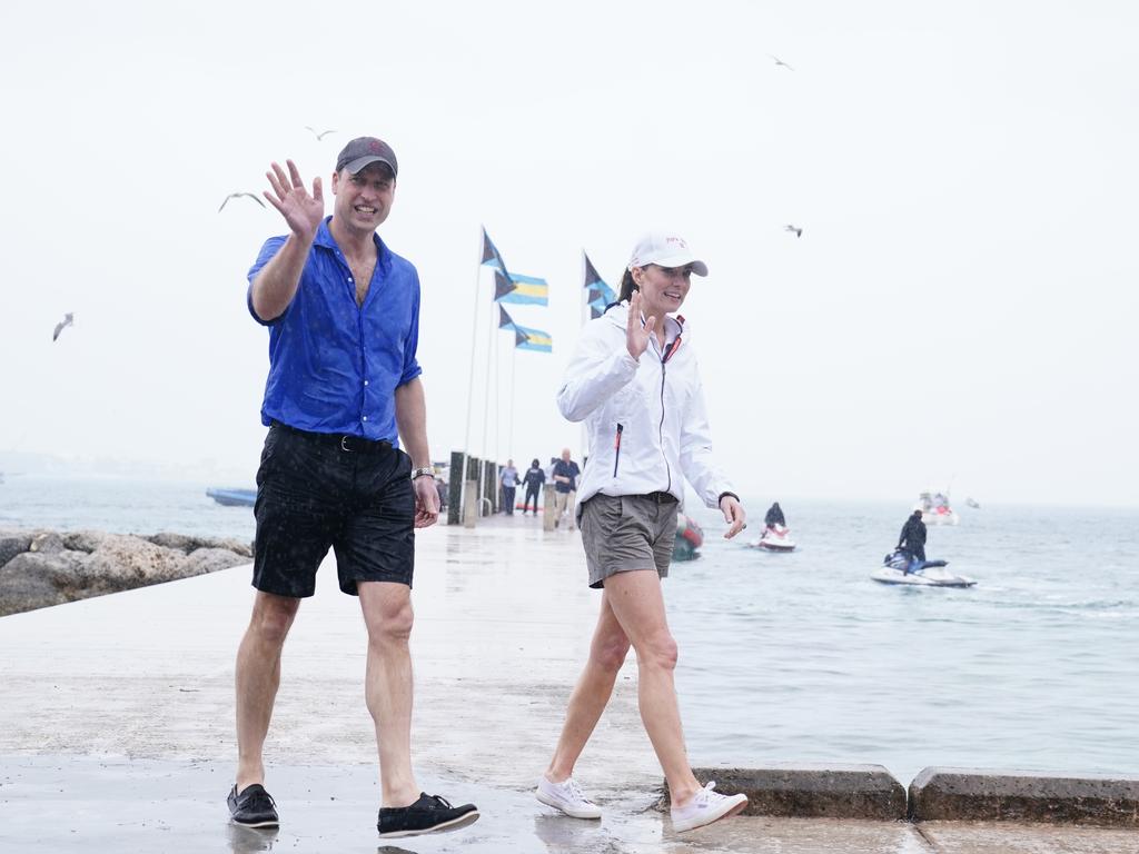 The duke and duchess returning from the Bahamas Platinum Jubilee Sailing Regatta at Montagu Bay. Picture: Jane Barlow/Pool/Getty Images