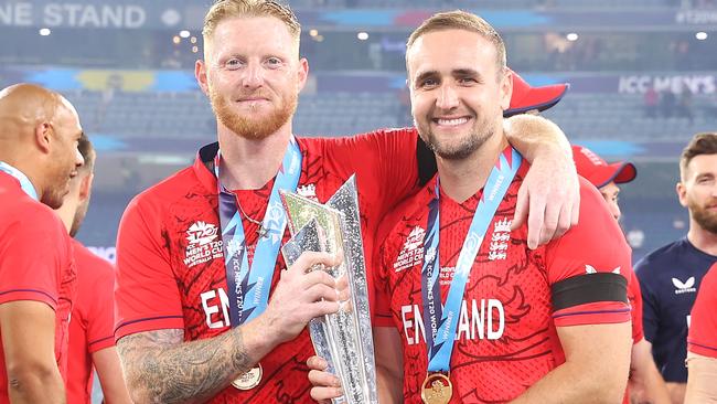 Ben Stokes and Liam Livingstone. Photo by Mark Kolbe/Getty Images