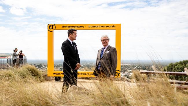 Mayor, Cr Frank Beveridge and the Governor inspect 'The World' from Towers Hill. Picture: Sally Batt Photography