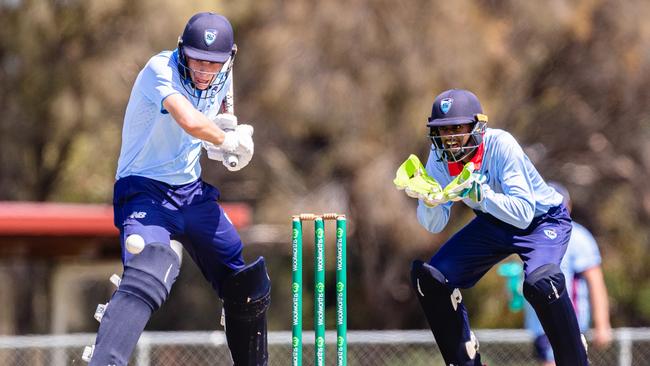 Bailey Abela cuts for NSW Country at last season’s U17 Nationals in Hobart. Picture: Linda Higginson/Cricket Australia.