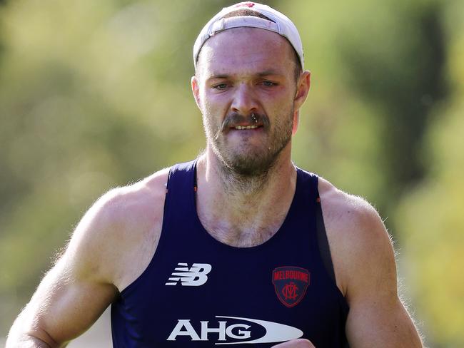 Melbourne ruckman Max Gawn is back at training. Picture: Michael Klein