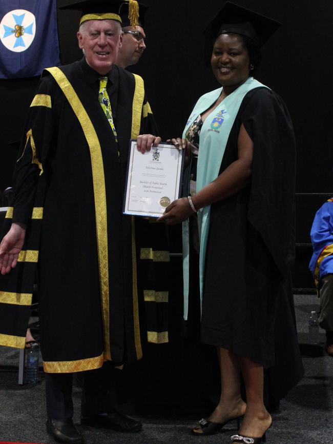 Felicitous Gundu graduated with a Bachelor of Public Health (Health Promotion) with Distinction at the CQUniversity graduation ceremony in Bundaberg on December 14, 2023.
