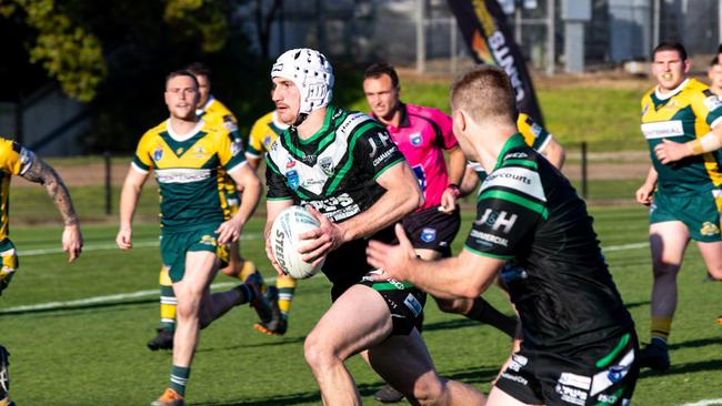 Maitland Pickers centre Matt Soper-Lawler taking on the line during his side's 42-14 grand final qualifier win against Macquarie Scorpions. Photo: Newcastle Rugby League.