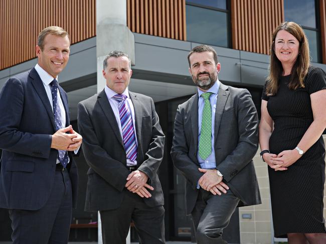 Pittwater MP Rob Stokes, Lee Gregory acting chief executive of northern local health district, Anthony Manning, project director new health infrastructure and Jacqui Edgley, Mona Vale Hospital director nursing at Mona Vale hospital. Picture: Adam Yip.