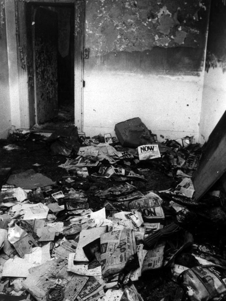 Burnt-out interior of Nielsen’s home in 1979.