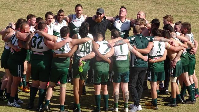 Ingle Farm's C6 team singing the song after its round five against Golden Grove. Picture: Supplied, Ingle Farm Facebook