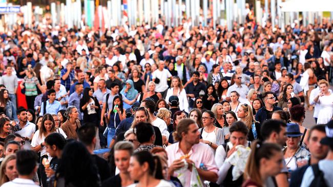 Fans arrive at the Adele concert in Sydney's ANZ Stadium. Photo Jeremy Piper