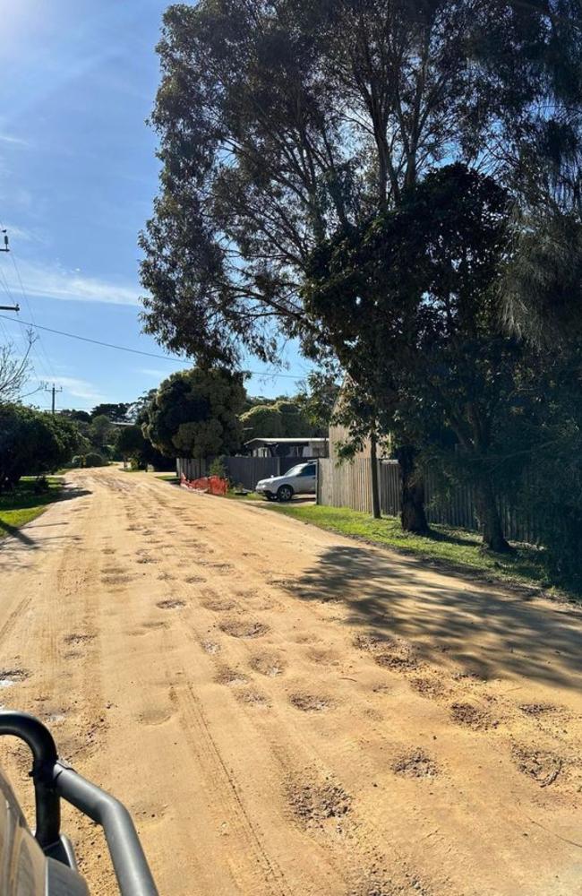 Potholes in the Lower Bluff area of St Leonards shortly before it was graded, but residents say it won’t take long for it to look like this again.