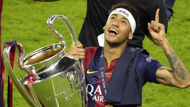 Barcelona's Neymar celebrates.