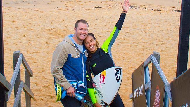 DT Sport. St George Illawarra forward Trent Merrin with girlfriend and surfing guru Sally Fitzgibbons at Bell's Beach