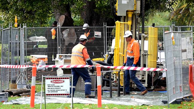 Drilling for the Melbourne Metro rail project. Picture: Nicole Garmston