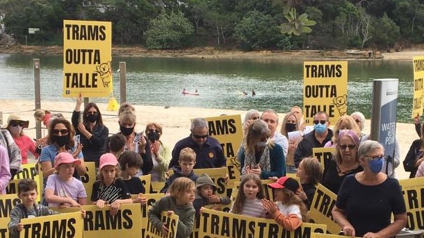 Protesters gather for launch of anti-light rail group Save Our Southern Gold Coast at Tallebudgera Community Centre.