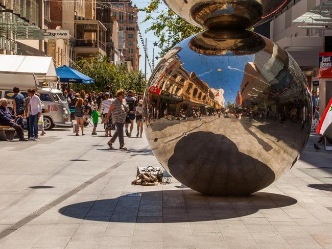 The famous ‘malls balls’ at Adelaide Rundle Mall.