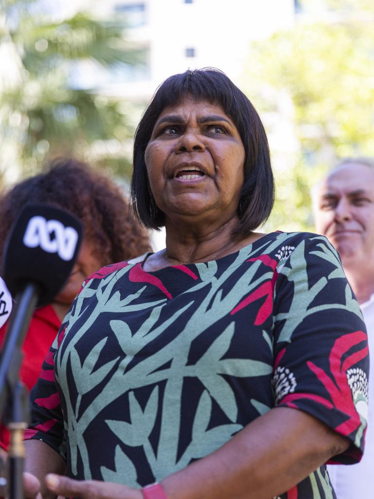 Lingiari MP Marion Scrymgour speaking at a press conference in Darwin. Picture: Floss Adams.