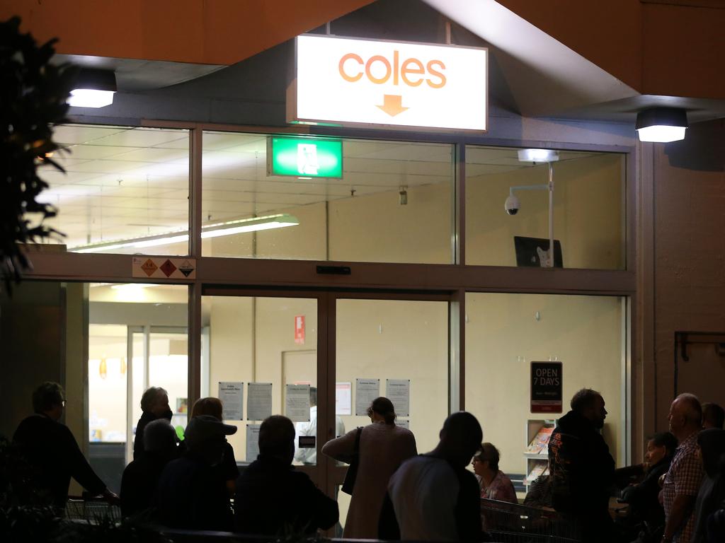 An orderly queue outside Coles in Coburg. Picture: Mark Stewart