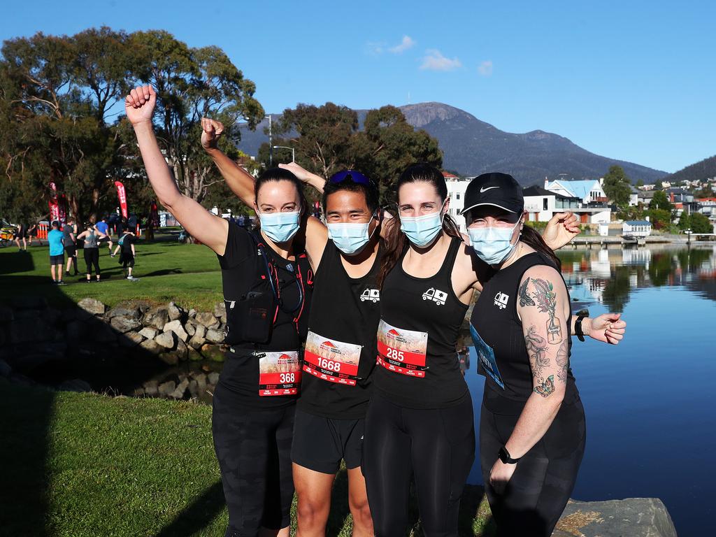 Danika Bumford, Han-Wei Lee, Hannah Woodruff and Grace Holloway were some of the team running from Ambulance Tasmania. Picture: Nikki Davis-Jones