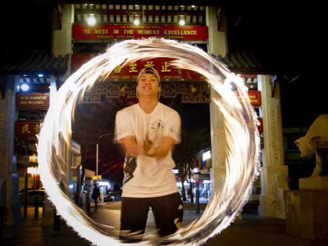 Jimmy James, of the Parkour dancers at The Cabramatta Moon Festival. Picture: Jenny Evans