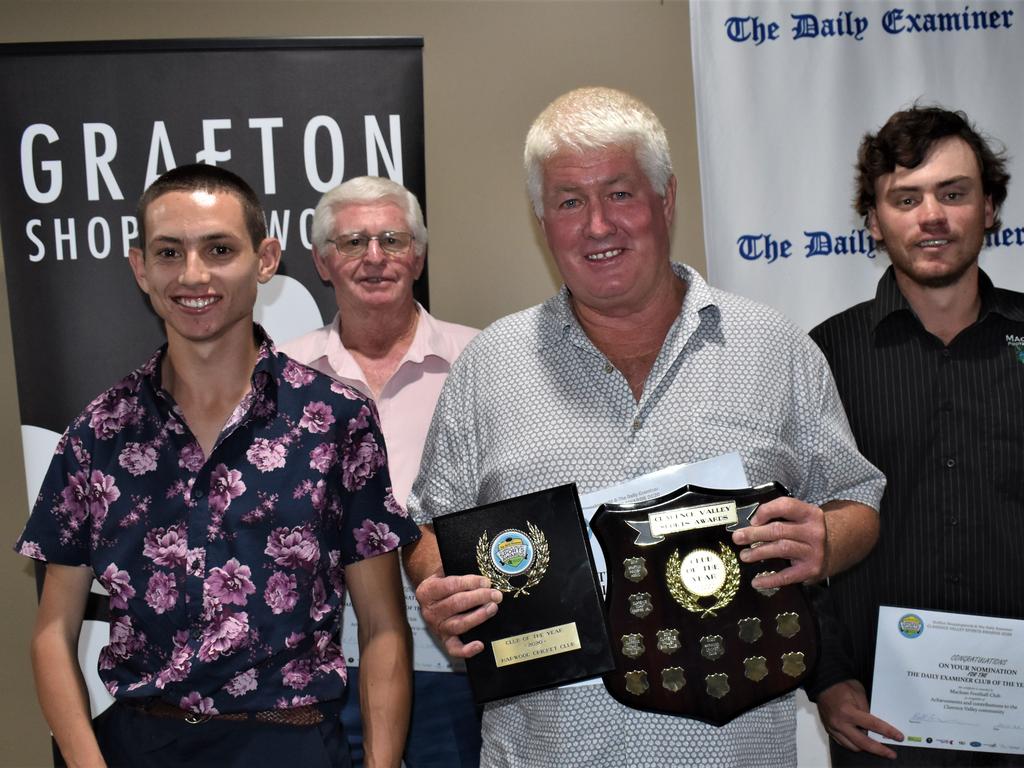 Representing The Daily Examiner Club of the Year nominees were Mitch Christiansen (Grafton Athletics Club), Graeme Green (Clarence River Jockey Club), Tim McMahon (winners Harwood Cricket Club) and Matt Farrell (Maclean FC) at the 2020 Clarence Valley Sports Awards at Grafton District Services Club on Saturday, 14th November, 2020. Photo Bill North / The Daily Examiner