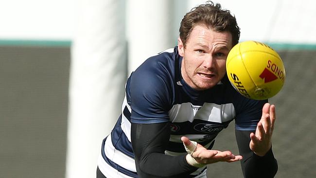 Patrick Dangerfield returns to Metricon with Gary Ablett. Picture: Alison Wynd