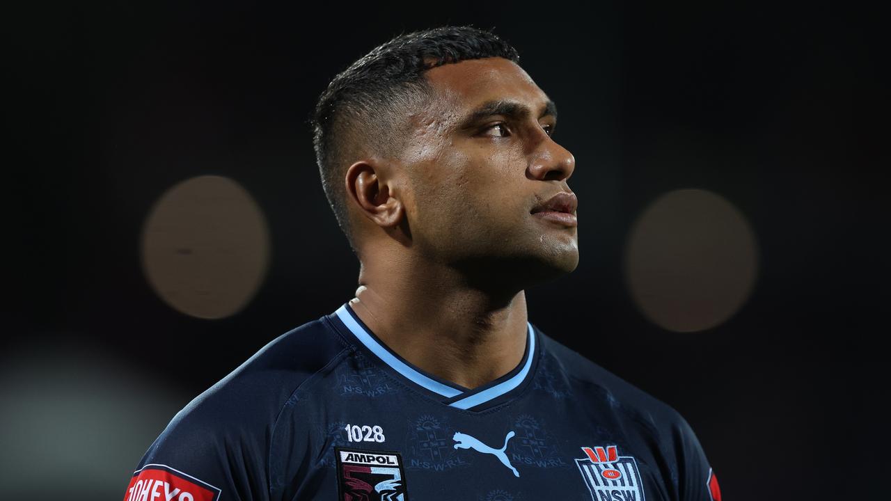 ADELAIDE, AUSTRALIA - MAY 31: Tevita Pangai Junior of the Blues looks on after defeat during game one of the 2023 State of Origin series between the Queensland Maroons and New South Wales Blues at Adelaide Oval on May 31, 2023 in Adelaide, Australia. (Photo by Mark Kolbe/Getty Images)