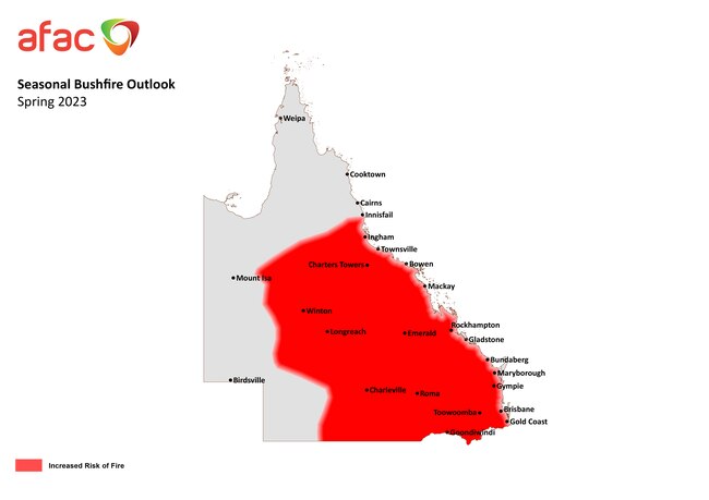 Fires in Queensland will be “locally intense” as vegetation becomes dry and flammable. Picture: AFAC