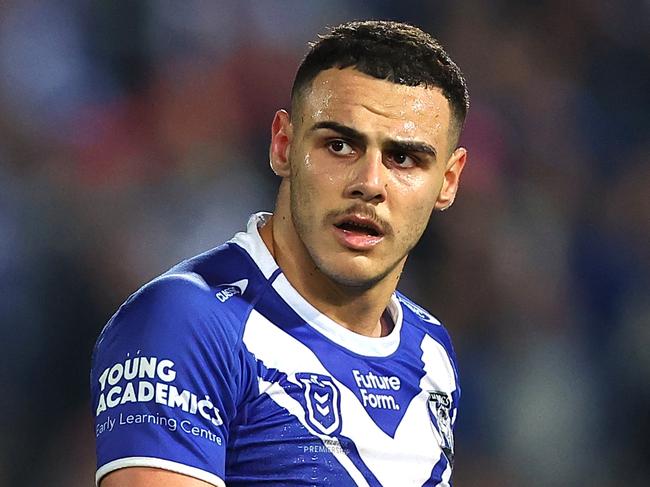 SYDNEY, AUSTRALIA - AUGUST 10: Jacob Kiraz of the Bulldogs looks on during the round 23 NRL match between St George Illawarra Dragons and Canterbury Bulldogs at Netstrata Jubilee Stadium, on August 10, 2024, in Sydney, Australia. (Photo by Jeremy Ng/Getty Images)