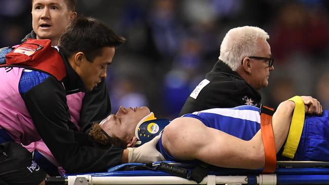 Ben Brown was knocked out after his head hit the deck in a tackle from Brodie Grundy against Collingwood.