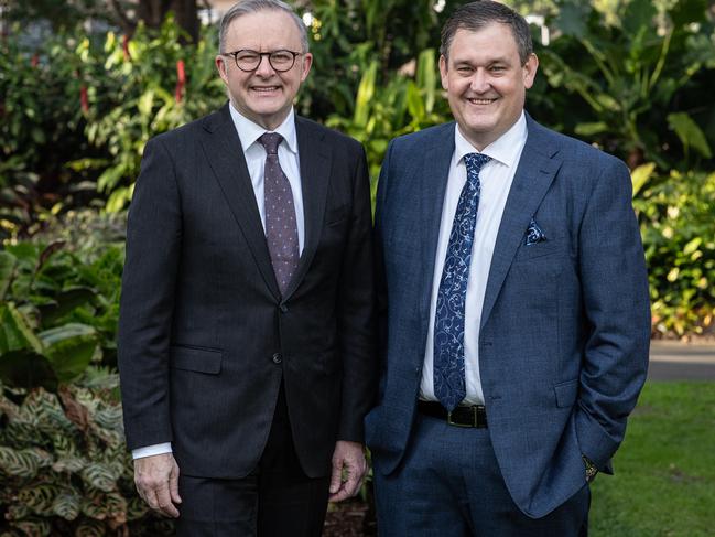 15/09/23. The Daily Telegraph, News,CBD, NSW, Australia.Prime Minister Anthony Albanese pictured with Jeff Dimery, CEO of Alinta,  at the Future Energy Conference at ÃTerrace on the DomainÃ in Sydney this morning.Picture: Julian Andrews