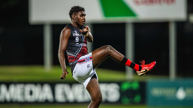 Anthony Munkara in the 2024-25 NTFL men's Round 2 match between Tiwi Bombers and PINT. Picture: Pema Tamang Pakhrin