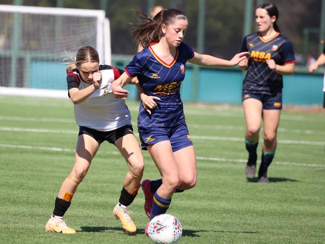 Maribyrnong's Aeryn Tarrant during the Bill Turner School Football National semi-finals. Picture: Lloyd Turner - Bill Turner School Football