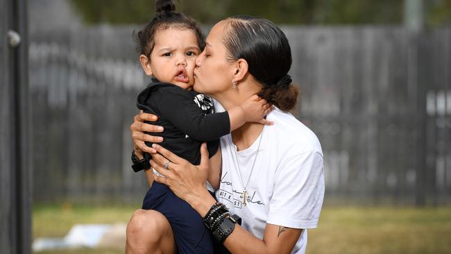 Monique Geordie says there are nights she goes to bed hungry to make sure her son doesn’t go without as the cost of living keeps rising. Picture: Shae Beplate.