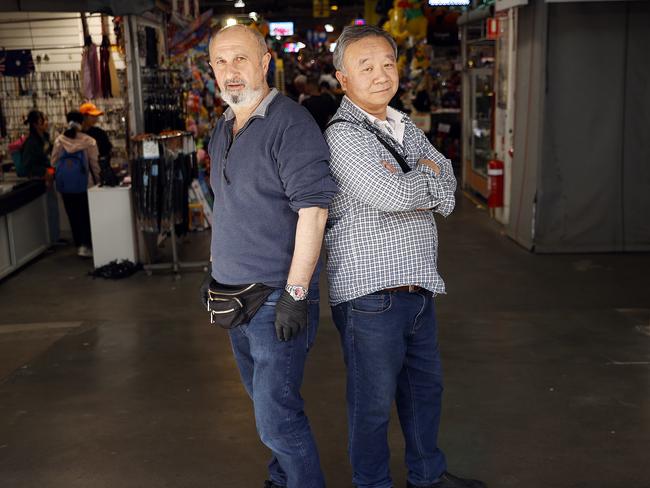 Unhappy Paddy’s Market stallholders Suat Kopuz (left) and Yi Ming Weng. Picture: Sam Ruttyn