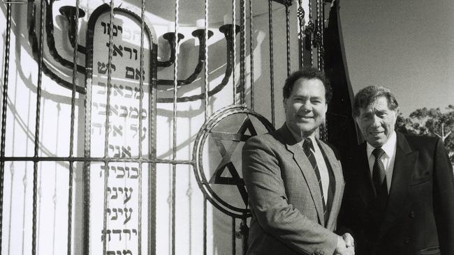 APRIL 27, 1995: News. Rescanned. Mayor Ray Stevens and Eddie Kornhauser dedicating the Holocaust Memorial. PicWayne Jones