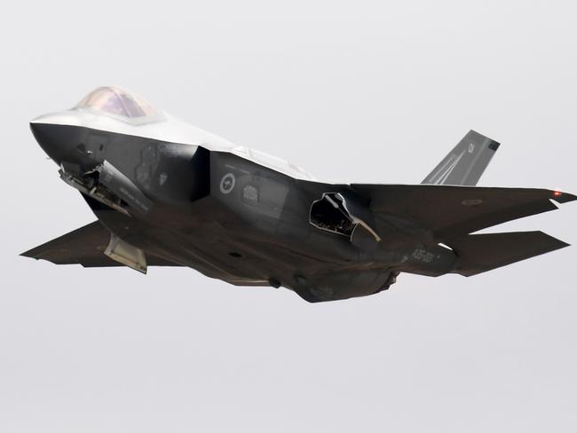 The new F-35 Joint Strike Fighter arrives at the Avalon airshow. Picture: AAP