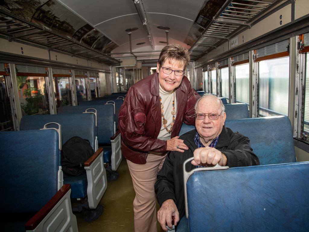 Buying his ticket on the inaugural trip for the restored "Pride of Toowoomba" steam train over two years ago, John O'Hara was thrilled to be taking the journey from Drayton to Wyreema. With Mr O'Hara is Ros Scotney. Saturday May 18th, 2024 Picture: Bev Lacey