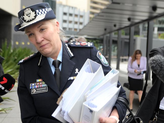 Police Commissioner Katarina Carroll outside the Commission of Inquiry. Picture: John Gass