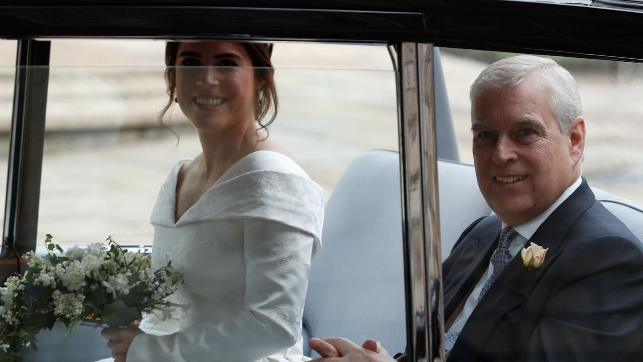 Princess Eugenie was accompanied by her father Prince Andrew on her wedding day. Picture: Adrian Dennis/AFP