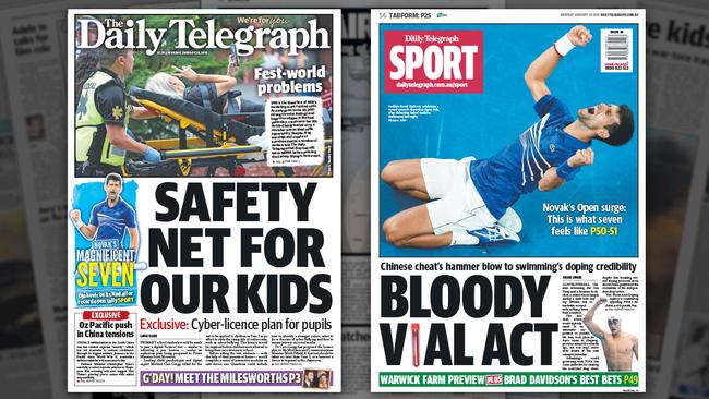 The front and back pages of The Daily Telegraph for Monday, January 28, 2019.