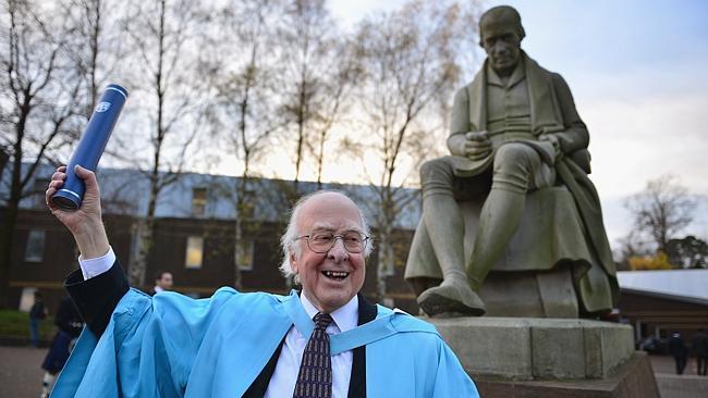 Peter Higgs shares the Nobel prize for Physics with professor Francois Englert.(Photo by Jeff J Mitchell/Getty Images)