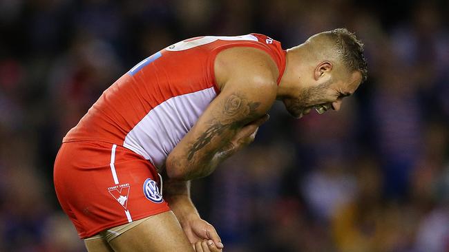 Lance Franklin will miss this week with a bruised heel. Picture: Michael Klein