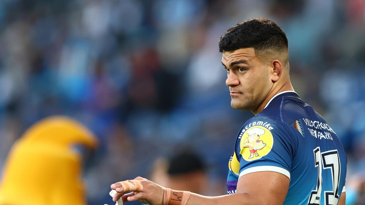 GOLD COAST, AUSTRALIA - AUGUST 28: David Fifita of the Titans looks on during the round 24 NRL match between the Gold Coast Titans and the Newcastle Knights at Cbus Super Stadium, on August 28, 2022, in Gold Coast, Australia. (Photo by Chris Hyde/Getty Images)
