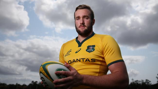 Izack Rodda poses during a Wallabies media opportunity.