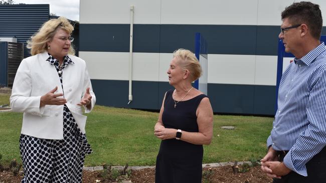 Warrego MP Ann Leahy, Mudgeeraba MP Ros Bates, and Southport MP Rob Molhoek, at Dalby Hospital on February 18, 2021. Picture: Sam Turner