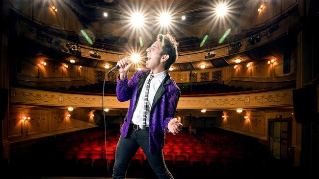 Johnny Moretti gives his best Adam Sandler impression to audition for the musical version of The Wedding Singer, which starts a national tour in Adelaide in April. Photo: Nicole Cleary