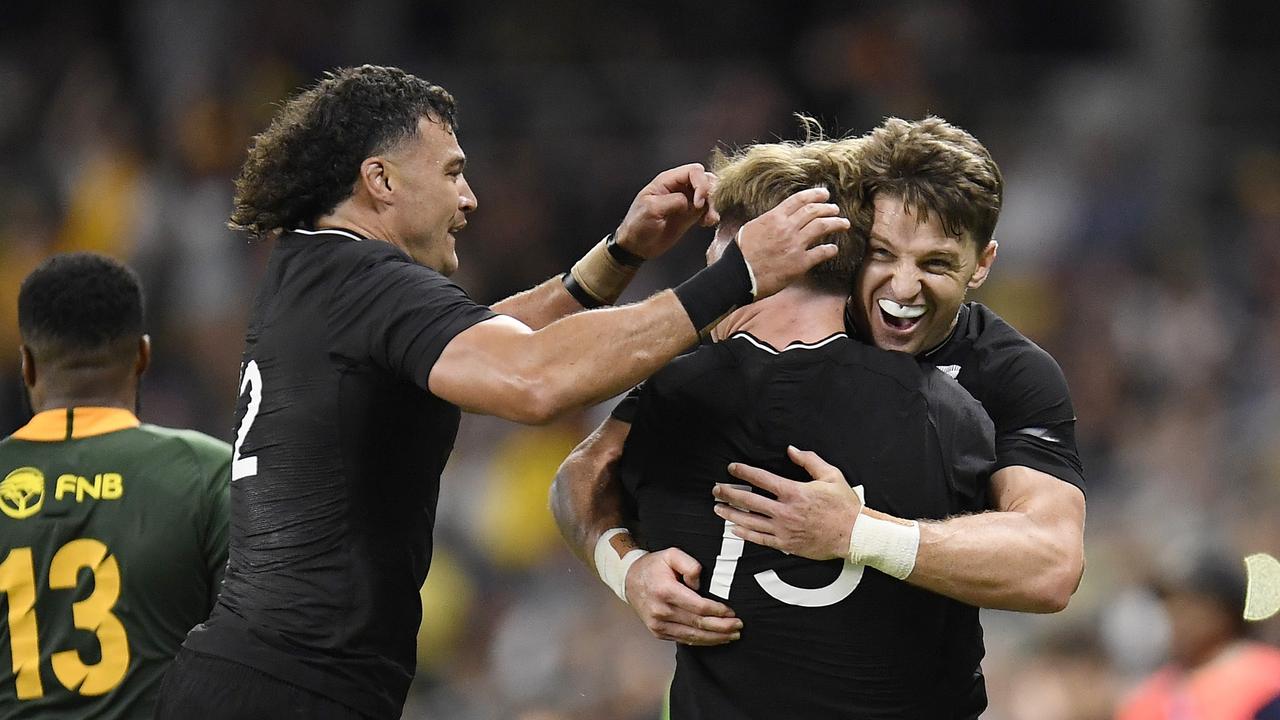 The All Blacks celebrate after winning the Rugby Championship match against the Springboks in 2021. Photo: Getty Images